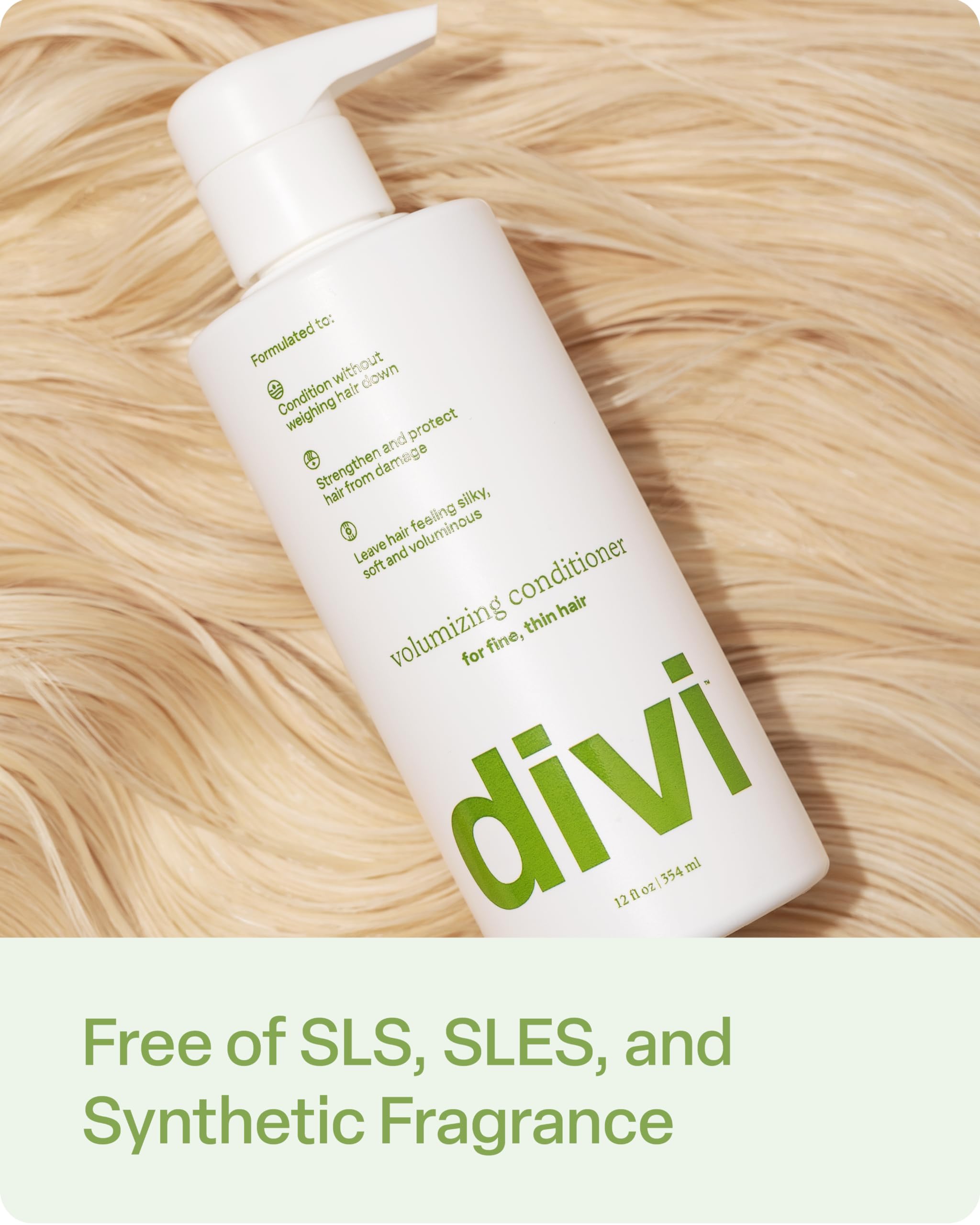 divi Volumizing Conditioner for Women and Men - Lightweight Volume Conditioner for Fine Hair - Designed to Strengthen and Protect the Hair from Damage, 12 Fl Oz.